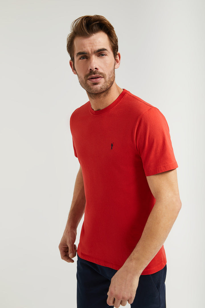 Red cotton basic T-shirt with Rigby Go logo
