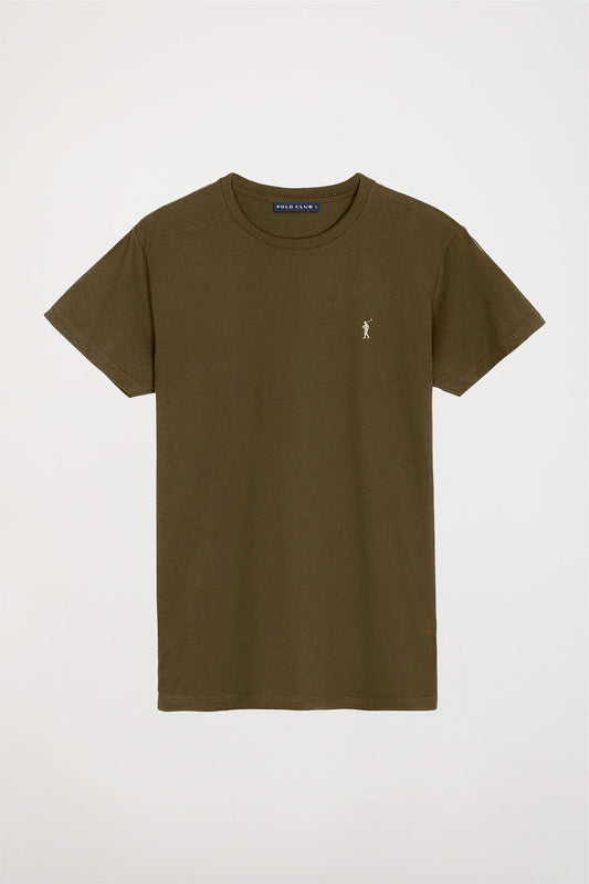 Olive-green cotton basic T-shirt with Rigby Go logo