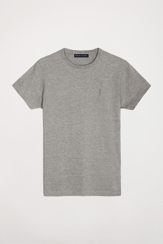 Basic T-shirt van katoen in gemêleerd grijs met Rigby Go-logo