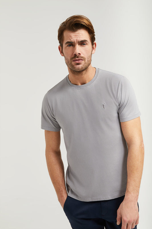 Grey cotton basic T-shirt with Rigby Go logo