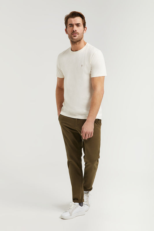 Beige cotton basic T-shirt with Rigby Go logo