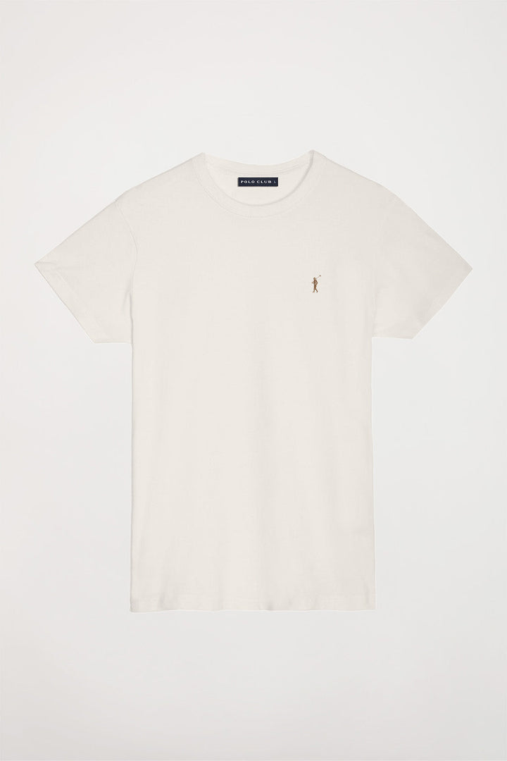 Camiseta básica beige de algodón con logo Rigby Go
