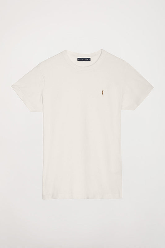 Maglietta basic beige in cotone con logo Rigby Go
