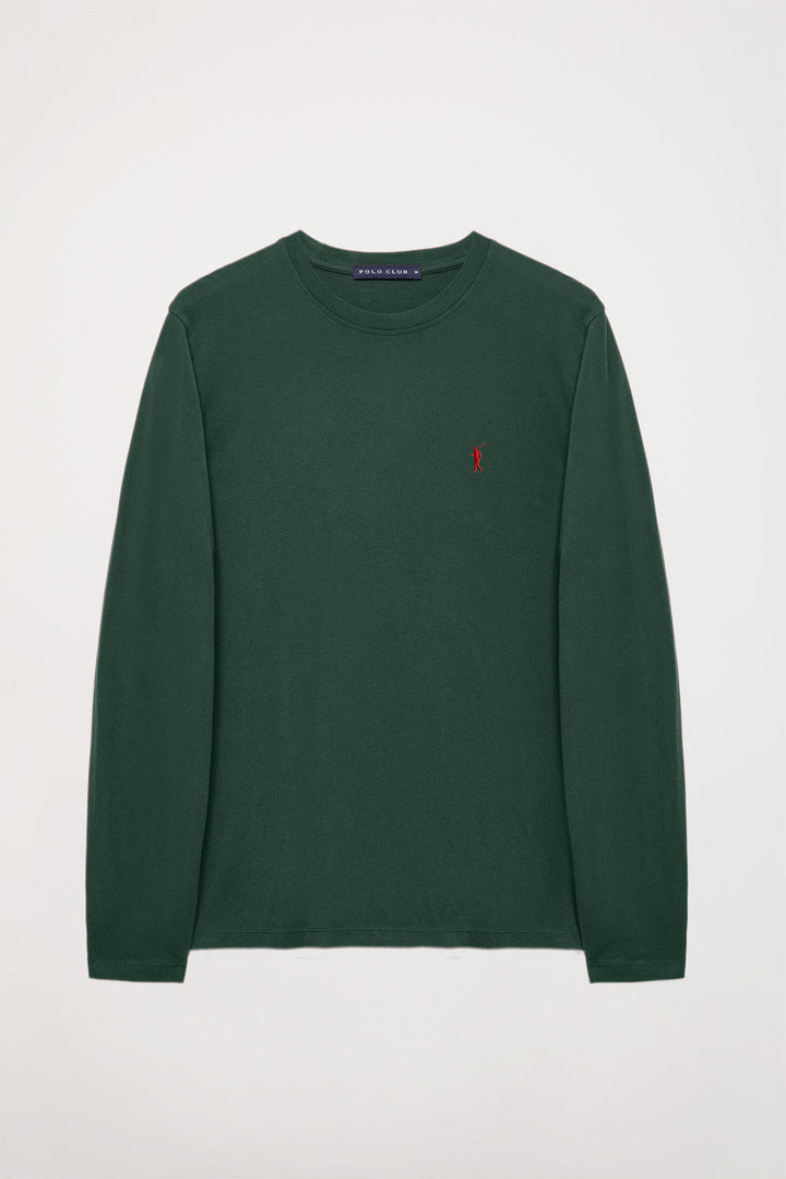 Bottle-green long-sleeve basic T-shirt with Rigby Go logo