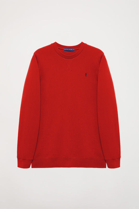 Red round-neck basic sweatshirt with Rigby Go logo