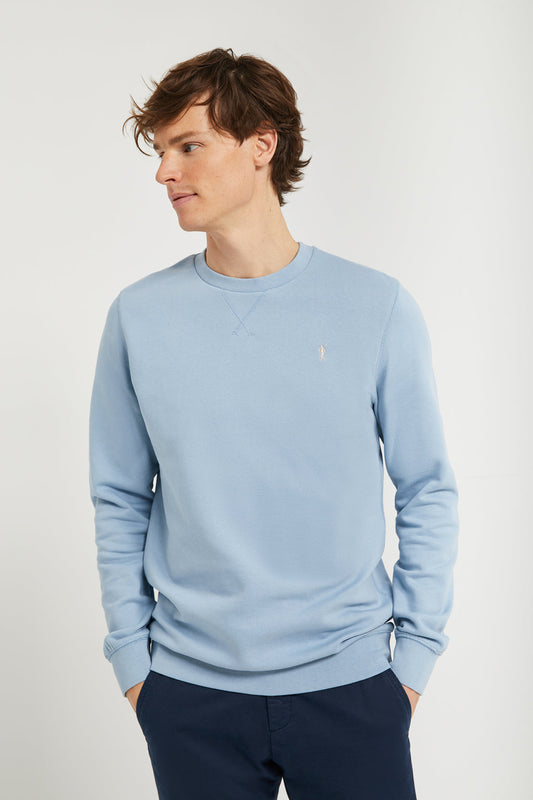 Sky-blue round-neck basic sweatshirt with Rigby Go logo