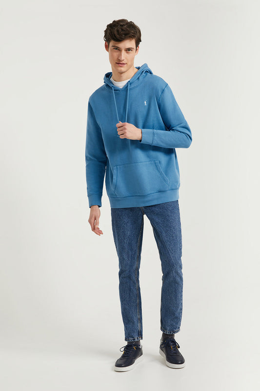 Sweatshirt tiefblau mit Kapuze, Taschen und Rigby Go Logo