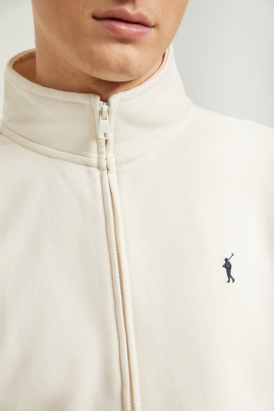 Beige high-neck open sweatshirt with Rigby Go logo