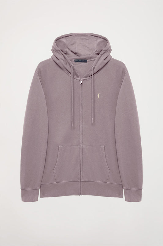 Mauve zip-through hoodie with Rigby Go logo