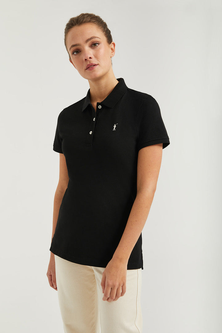 Kurzärmliges Piqué-Poloshirt schwarz mit Rigby Go Logo