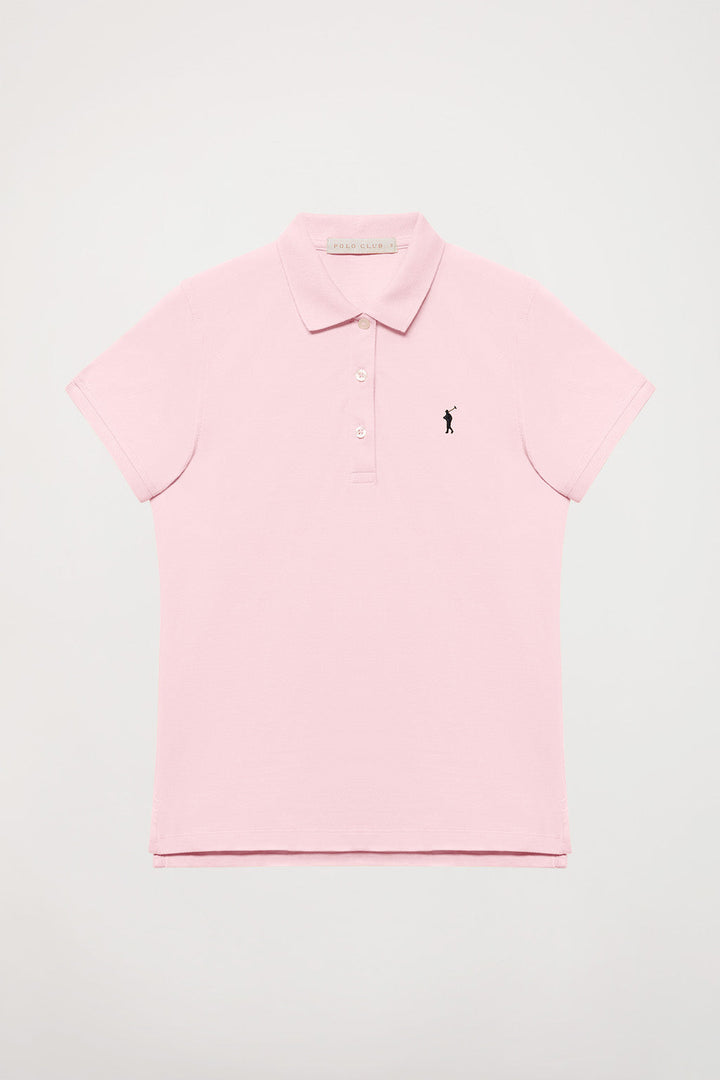 Różowa koszulka polo pique z krótkim rękawem z logo Rigby Go