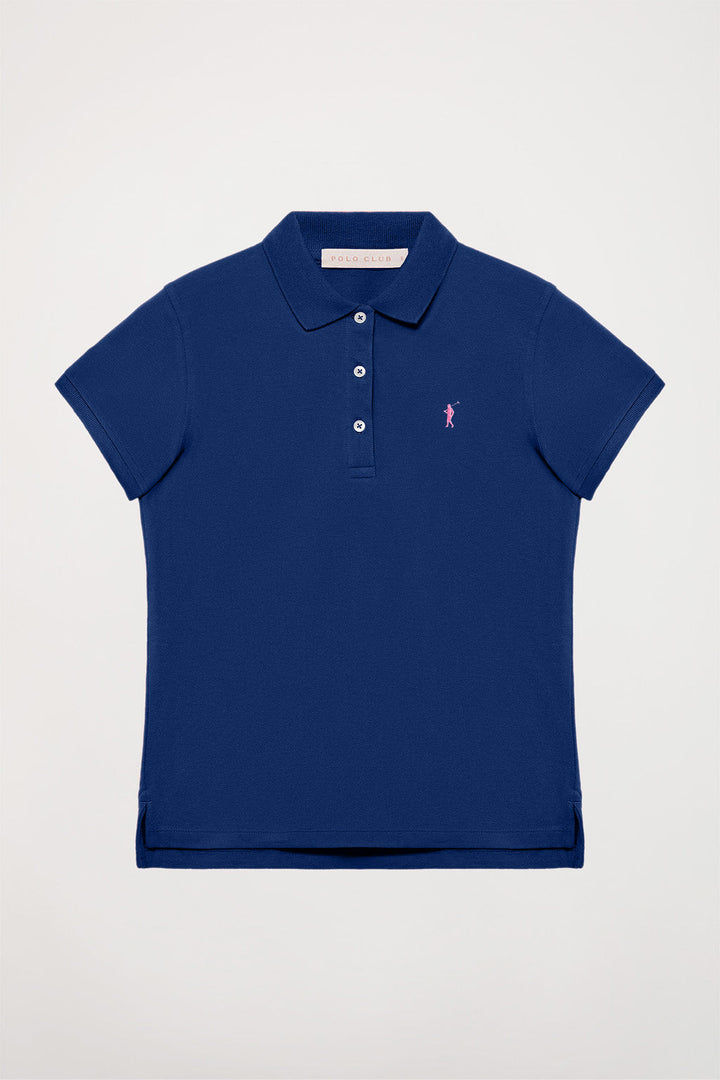 Kurzärmliges Piqué-Poloshirt königsblau mit Rigby Go Logo