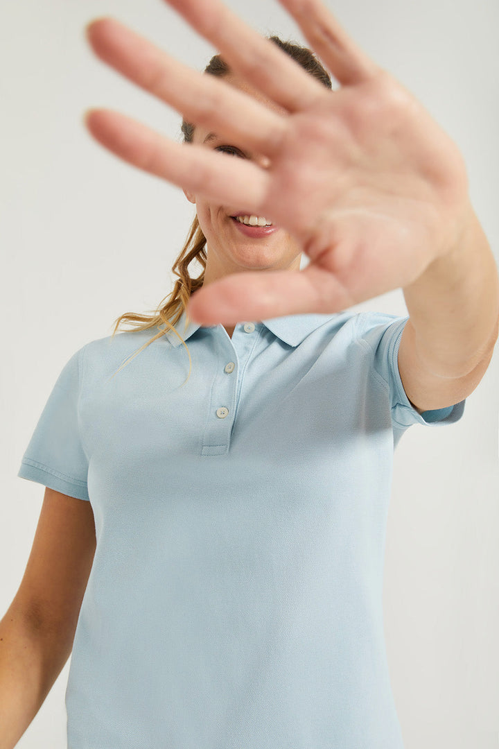 Sky-blue short-sleeve pique polo shirt with Rigby Go logo