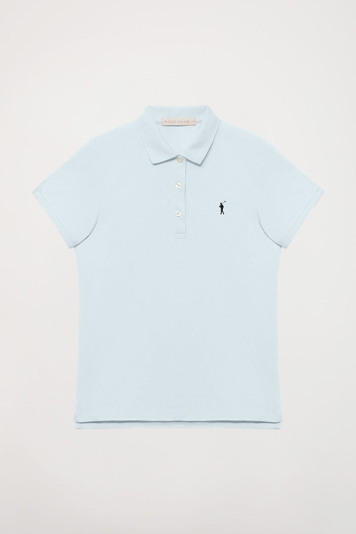 Kurzärmliges Piqué-Poloshirt himmelblau mit Rigby Go Logo
