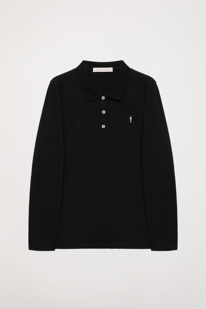 Langärmliges Piqué-Poloshirt schwarz mit Rigby Go Logo
