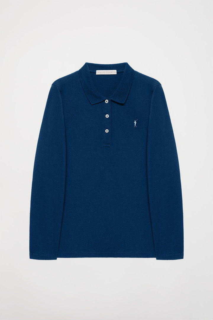 Polo à manches longues en piqué avec logo Rigby Go bleu indigo