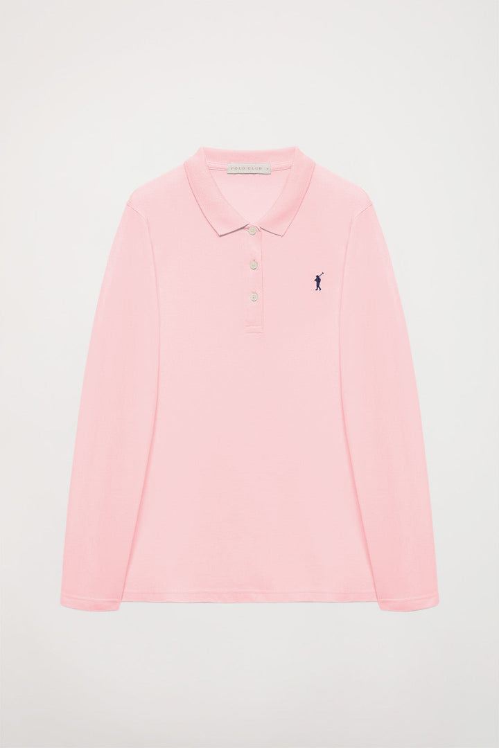 Langärmliges Piqué-Poloshirt rosa mit Rigby Go Logo