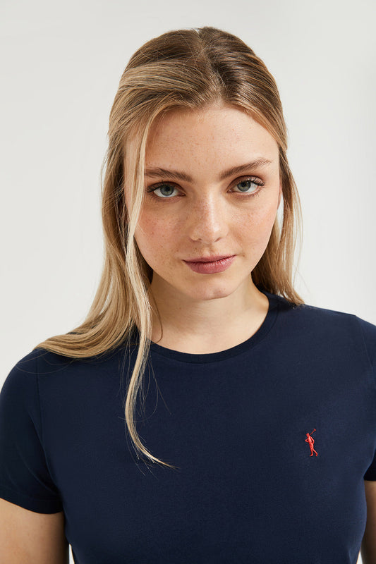 Kurzärmliges schlichtes T-Shirt marineblau mit Rigby Go Logo