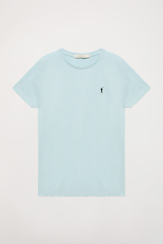 Kurzärmliges schlichtes T-Shirt hellblau mit Rigby Go Logo