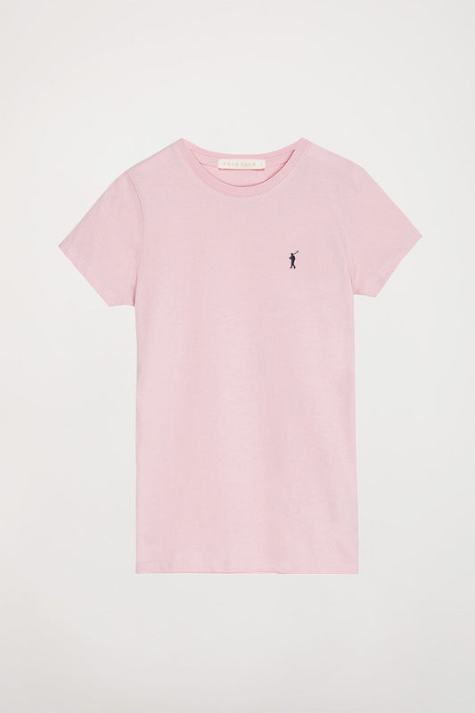 Kurzärmliges schlichtes T-Shirt rosa mit Rigby Go Logo