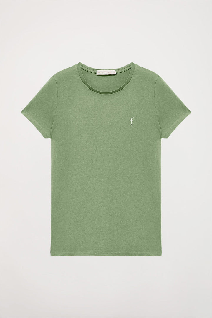 Kurzärmliges schlichtes T-Shirt schlammgrün mit Rigby Go Logo