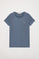 Denim-blue short-sleeve basic T-shirt with Rigby Go logo