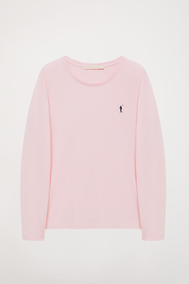 Basic roze T-shirt met lange mouwen met Rigby Go-logo