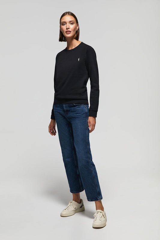 Basic zwarte sweater met ronde hals en Rigby Go-logo