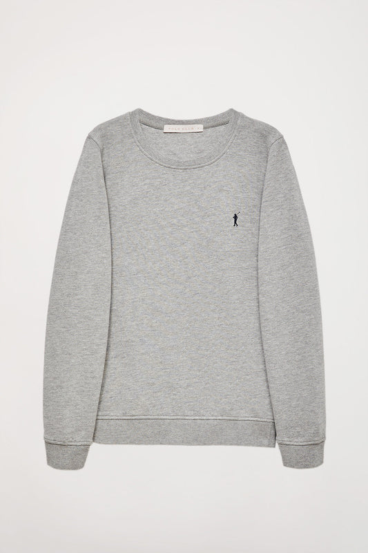 Schlichtes Sweatshirt grau meliert Rundkragen und Rigby Go Logo