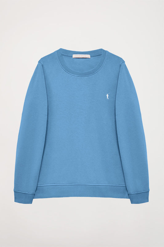 Basic blauwe sweater met ronde hals en Rigby Go-logo
