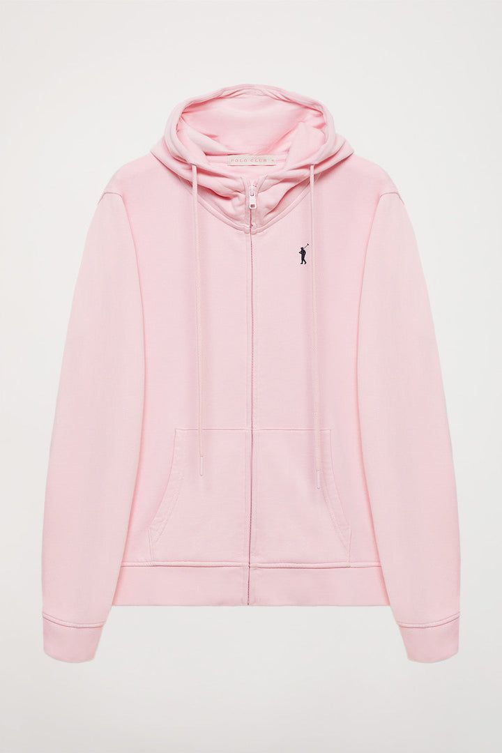 Pink open hoodie with Rigby Go logo