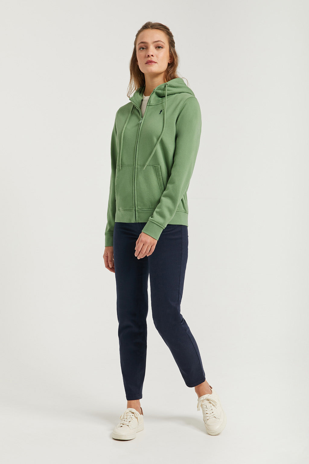 Sweat-shirt Femme Vert Demi-zip Coton Avec Poche –