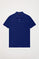 Piqué-Poloshirt königsblau mit Knopfleiste mit drei Knöpfen und Logo-Stickerei in Kontrastfarbe