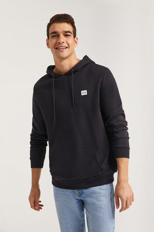 Sweatshirt schwarz mit Kapuze und kleinem Polo Club Aufnäher