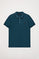 Indigo-blue pique polo shirt with three-button placket and Polo Club detail