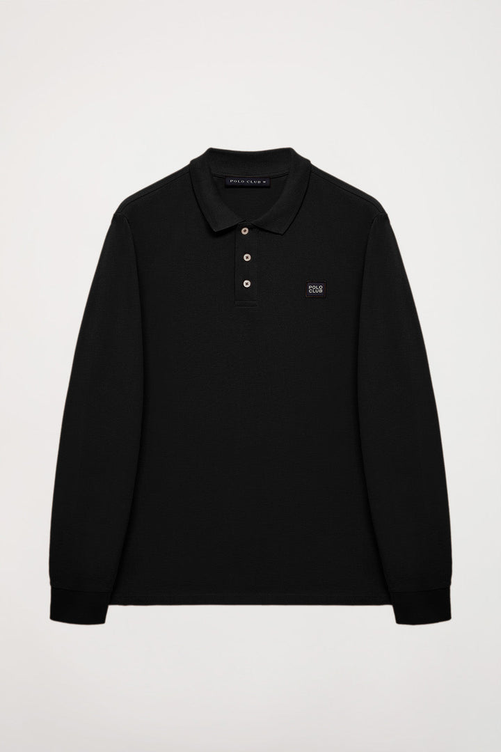 Black long-sleeve polo shirt with Polo Club detail