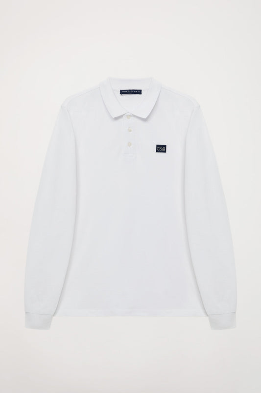 White long-sleeve polo shirt with Polo Club detail