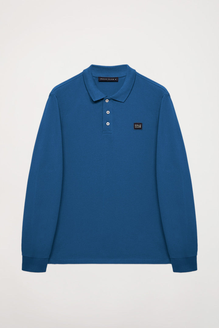 Koszulka polo w kolorze intensywnie niebieskim z długim rękawem z detalem Polo Club