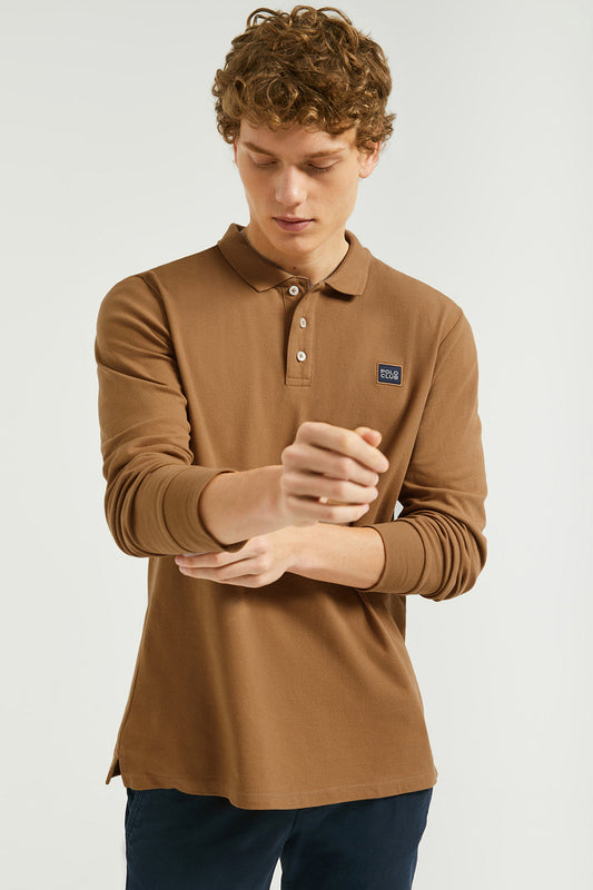 Brown long-sleeve polo shirt with Polo Club detail