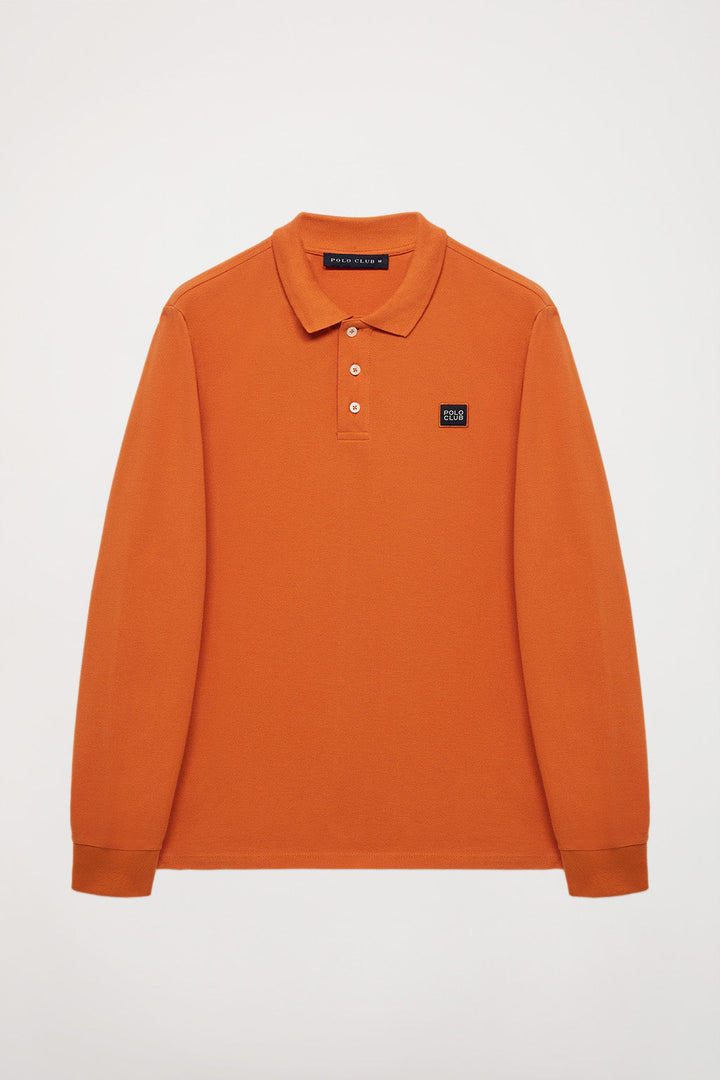 Orange long-sleeve polo shirt with Polo Club detail