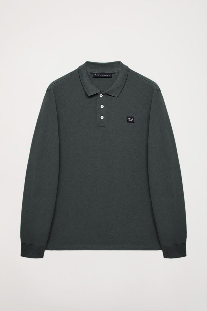 Asphalt-grey long-sleeve polo shirt with Polo Club detail