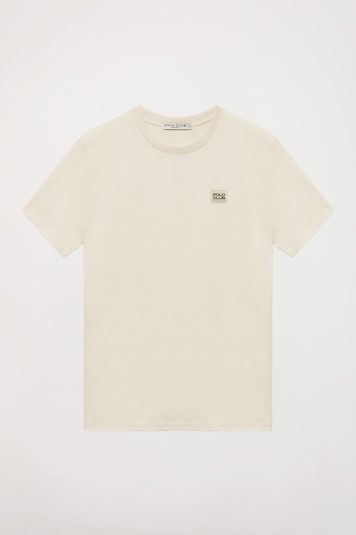 Gebroken witte T-shirt van organisch katoen met logo, Neutrals-collectie