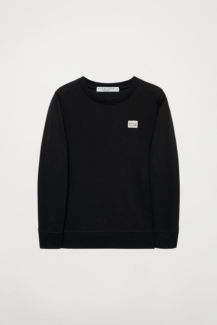 Zwarte sweater van organisch katoen met ronde hals en logo, Neutrals Kids-collectie