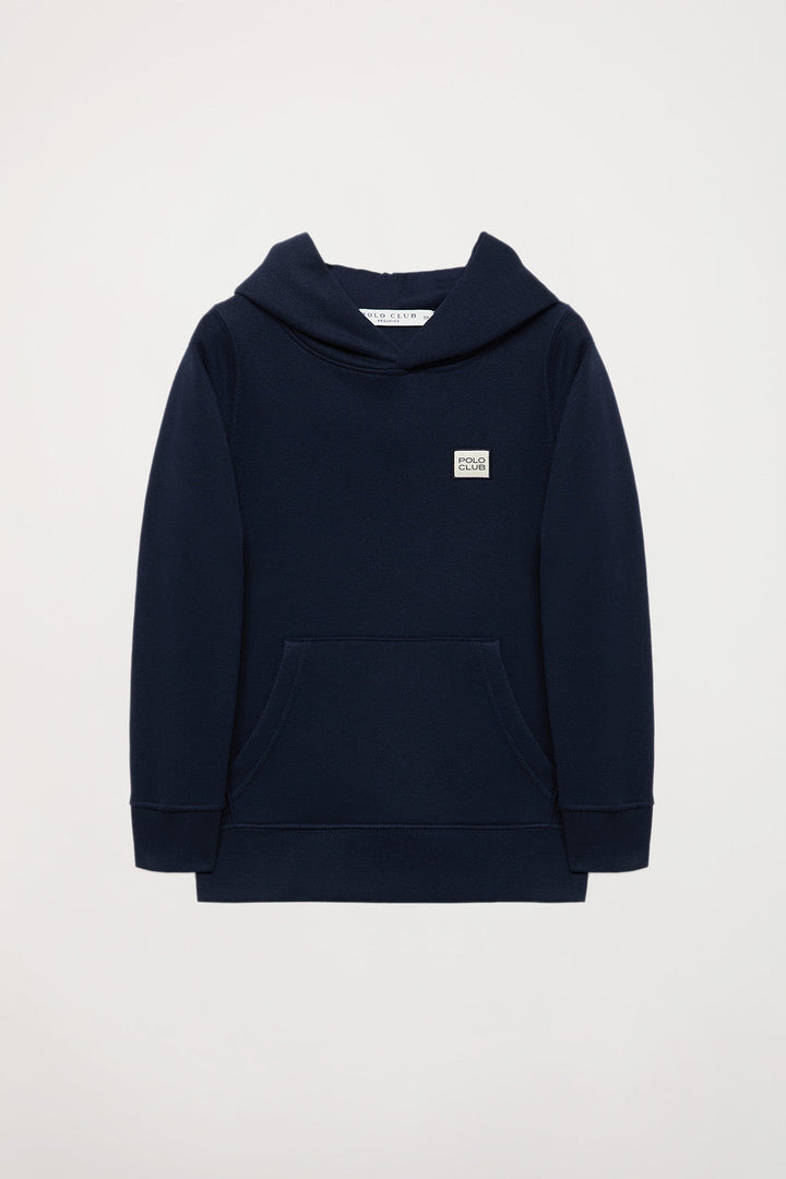 Organisches Sweatshirt “Neutrals kids” marineblau mit Kapuze, Taschen und Logo