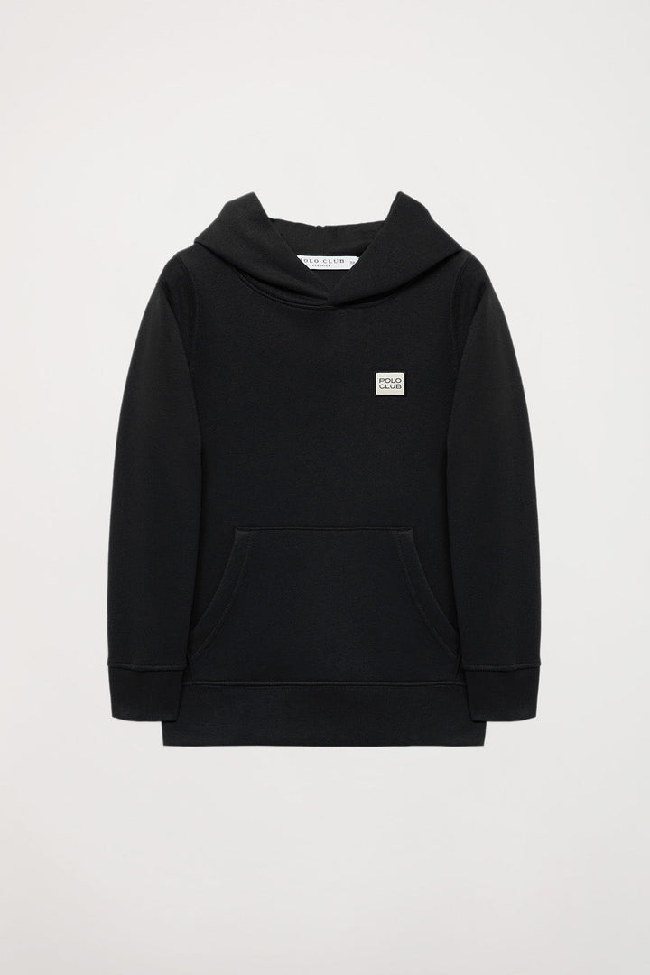Zwarte hoodie van organisch katoen met zakken en logo, Neutrals Kids-collectie