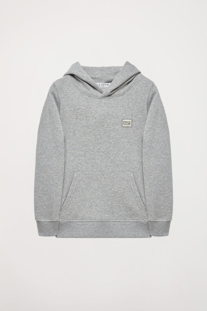 Organisches Sweatshirt “Neutrals kids” grau meliert mit Kapuze, Taschen und Logo