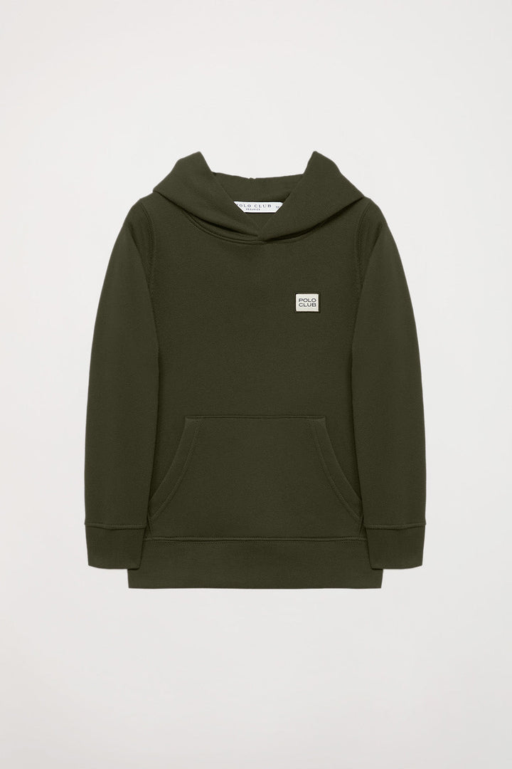 Organisches Sweatshirt “Neutrals kids” khaki mit Kapuze, Taschen und Logo