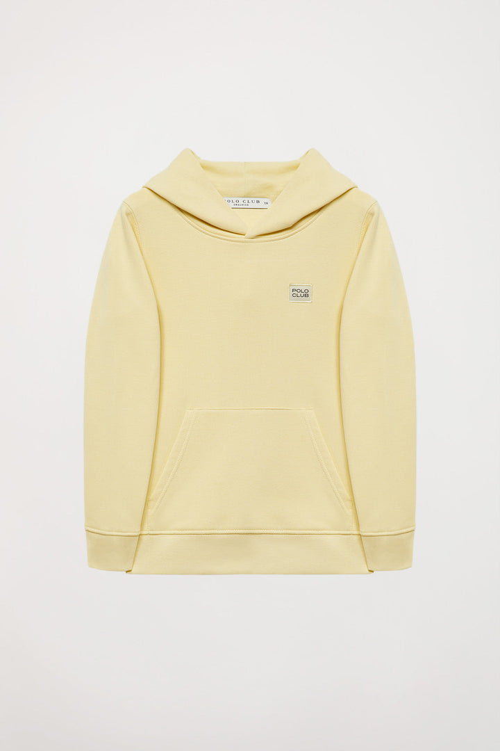 Organisches Sweatshirt “Neutrals kids” gelb mit Kapuze, Taschen und Logo