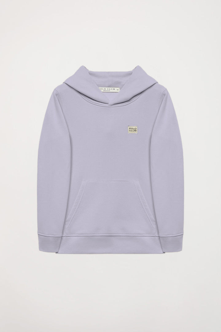 Lavendelblauwe hoodie van organisch katoen met zakken en logo, Neutrals Kids-collectie