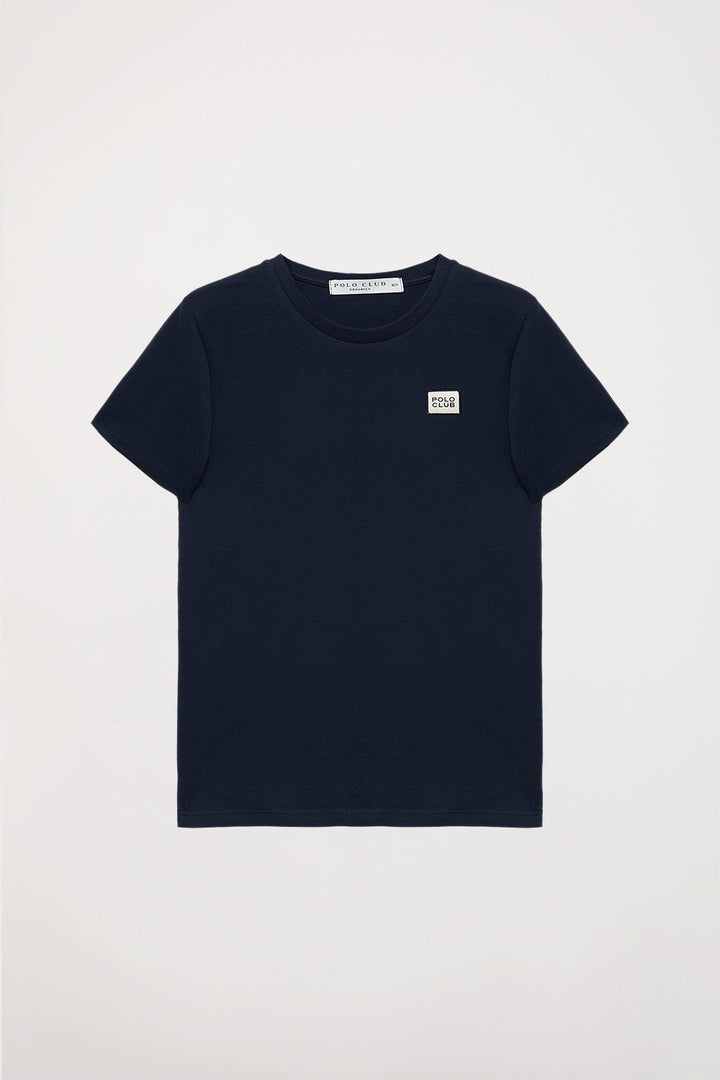 Navy-blue Neutrals short-sleeve organic kids T-shirt with logo